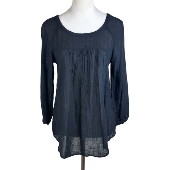 Velvet by Graham & Spencer XS Black Sheer Gauze Thin Long Sleeve Round Neck Top - Picture 1 of 12